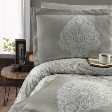 Луксозен спален комплект от памучен сатен, Милена - Беж