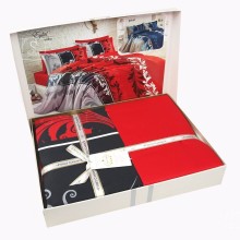 Луксозен спален комплект от памучен сатен, Ели - Червен