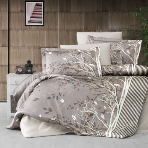 Луксозен спален комплект от памучен сатен, Ливи - Кафяв