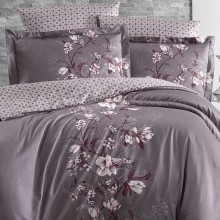 Луксозен спален комплект от памучен сатен, Евин - Лила