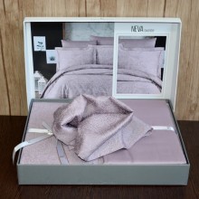 Луксозен спален комплект от памучен сатен, Неви - Лавандула