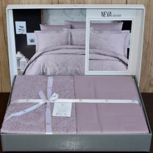 Луксозен спален комплект от памучен сатен, Неви - Лавандула