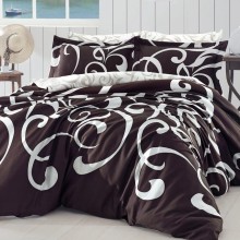 Луксозен спален комплект от памучен сатен, Рия - Кафяв
