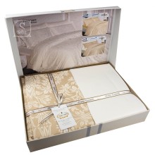 Луксозен спален комплект от памучен сатен, Ванеса - Камел