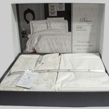 Луксозен спален комплект от памучен сатен, Делимор - Крем