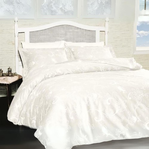 Луксозен спален комплект от памучен сатен, Кармина - Бял