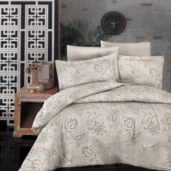 Луксозен спален комплект от памучен сатен, Реджи - Беж