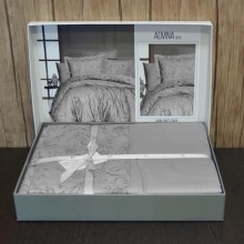 Луксозен спален комплект от памучен сатен, Ади - Сив