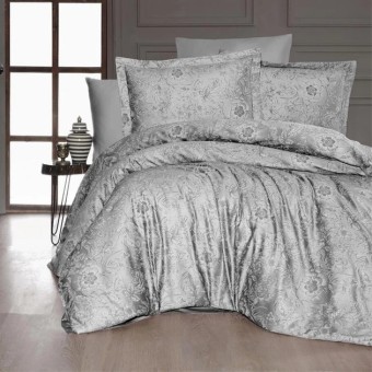 Луксозен спален комплект от памучен сатен, Ади - Сив