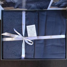 Луксозен спален комплект от памучен сатен, Ади - Тъмно син