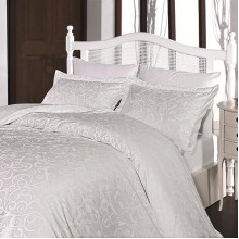 Луксозен спален комплект от памучен сатен, Света - Бял