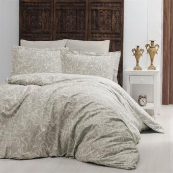 Луксозен спален комплект от памучен сатен, Света - Беж