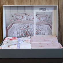Луксозен спален комплект от памучен сатен, Матилда - Бял