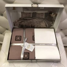 Луксозен спален комплект от памучен сатен, Арес - Кафе