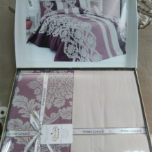 Луксозен спален комплект от памучен сатен, Калвин - Пудра
