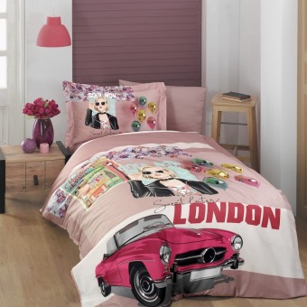 Луксозен спален комплект с дигитален принт от памучен сатен - Лони