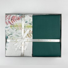 Луксозен спален комплект с дигитален принт от памучен сатен, Серина - Зелен
