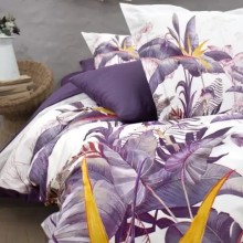 Луксозен спален комплект с дигитален принт от памучен сатен - Палмова градина - Лила