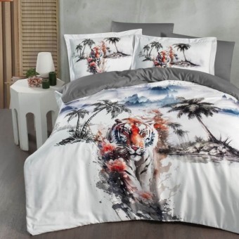 Луксозен спален комплект с дигитален принт от памучен сатен - Тигър