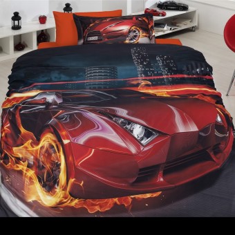 Луксозен спален комплект с дигитален принт от памучен сатен - Огнена кола