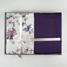 Луксозен спален комплект с дигитален принт от памучен сатен, Мартина - Лилав