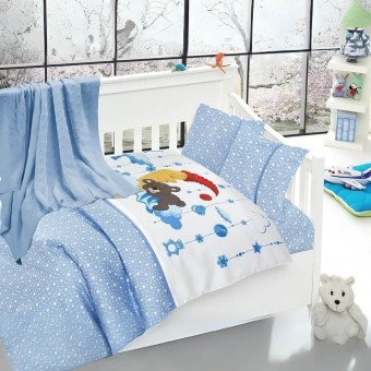 Бебешки спален комплект с одеяло от 100% бамбук, Мави - Сладки сънища