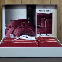 Луксозен спален комплект от делукс сатен, Стели - Тъмно червен