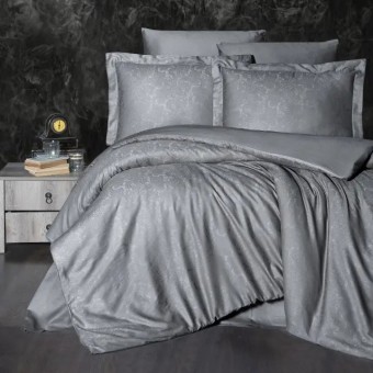 Луксозен спален комплект от жакард сатен, Вивиан - Сив