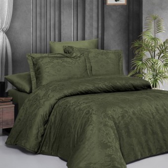 Луксозен спален комплект от жакард сатен, Рони - Тъмно зелен 