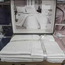 Луксозен спален комплект от жакард сатен, Сента - Бял