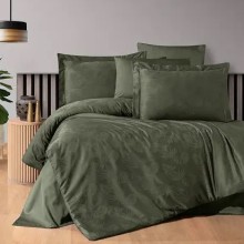 Луксозен спален комплект от жакард сатен, Детелина - Тъмно зелен