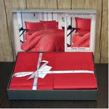 Луксозен спален комплект от жакард сатен, Труди - Червен