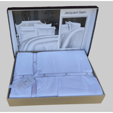 Луксозен спален комплект от жакард сатен, Мира - Бял