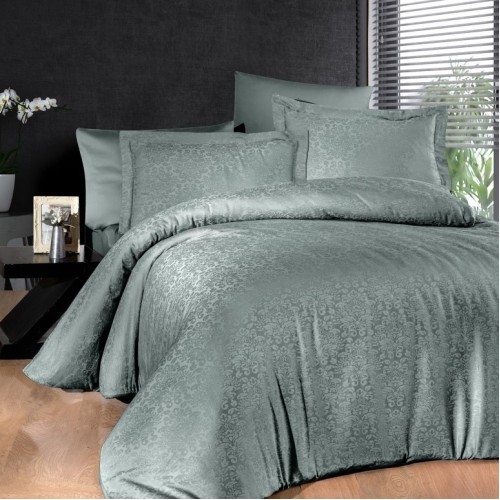 Луксозен спален комплект от жакард сатен, Мира - Тъмно зелен