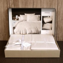 Луксозен спален комплект от жакард сатен, Стейша - Беж