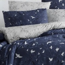 Луксозен спален комплект от ранфорс, Птици - Тъмно син