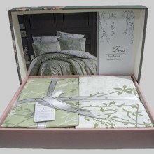 Луксозен спален комплект от ранфорс с два плика, Зина - Зелен