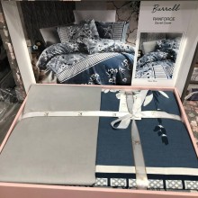 Луксозен спален комплект от ранфорс с два плика, Бурел - Тъмно син