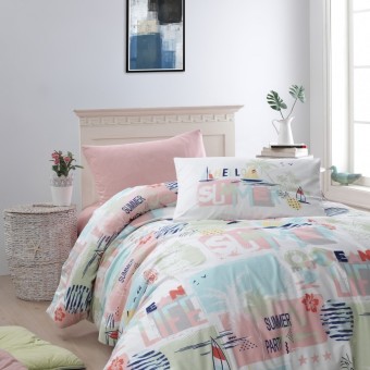 Луксозен спален комплект от ранфорс Малчо - Розово лято