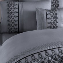 Луксозен спален комплект от ВИП памучен сатен, Мона - Сив