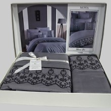 Луксозен спален комплект от ВИП памучен сатен, Мона - Сив