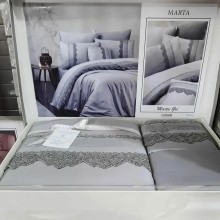 Луксозен спален комплект от ВИП памучен сатен, Марта - Сив