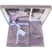 Луксозен спален комплект от ВИП памучен сатен, Хилари - Лила
