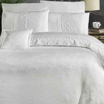 Луксозен спален комплект от ВИП памучен сатен, Флоренца - Бял