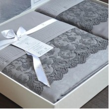 Луксозен спален комплект от ВИП памучен сатен, Флоренца - Сив