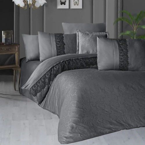 Луксозен спален комплект от ВИП памучен сатен, Флоренца - Сив