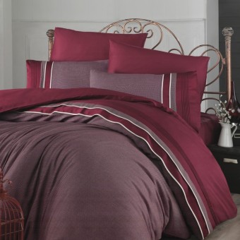Луксозен спален комплект от ВИП памучен сатен, Ина - Тъмно червен