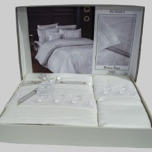 Луксозен спален комплект от ВИП памучен сатен, Бухара - Бял