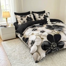 3D спален комплект чаршафи- Цветя, с ластик