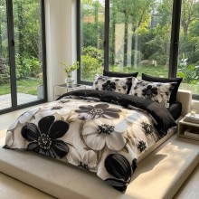 3D спален комплект чаршафи- Цветя, с ластик